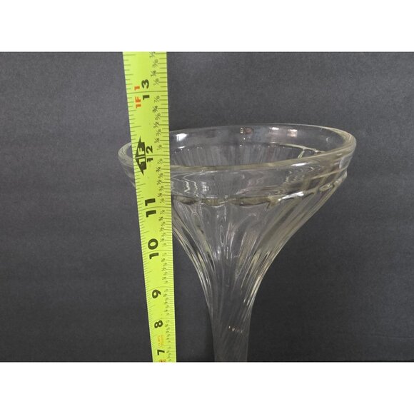 Midcentury Vintage Clear Glass Fluted Trumpet Vase 12" Tall Ribbed Design - Picture 4 of 6